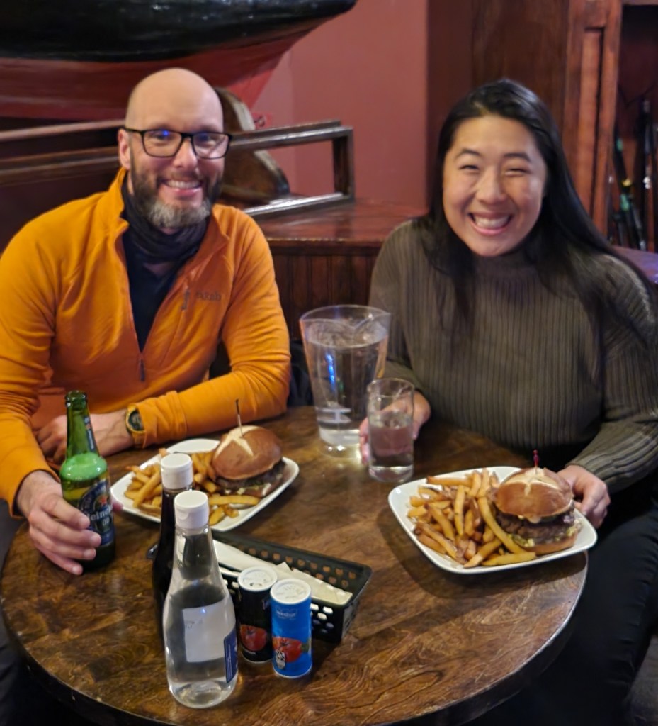 Two moose burgers on a table at O'Reilly's pub in St. John's