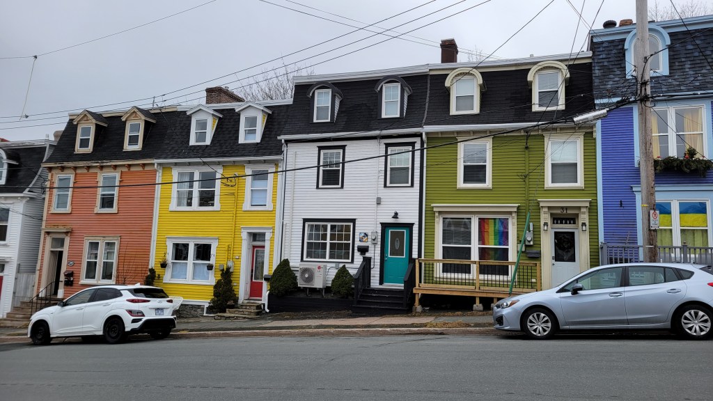 Brightly coloured houses on Jellybean Row in St. John's