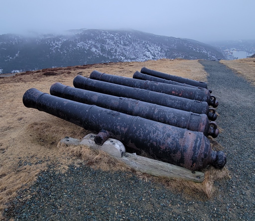 Old defensive guns along the trail down from Cabot Tower