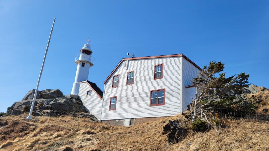 Lobster Cove Lighthouse seen from below